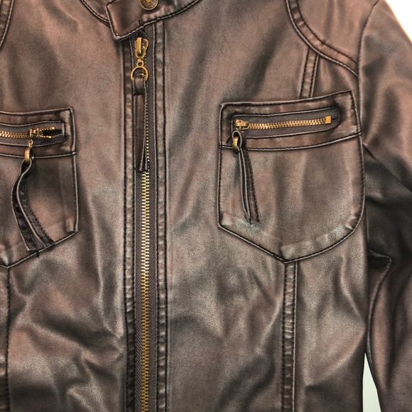 Moto Gray Pleather Motorcyle Jacket Small - Picture 3 of 5